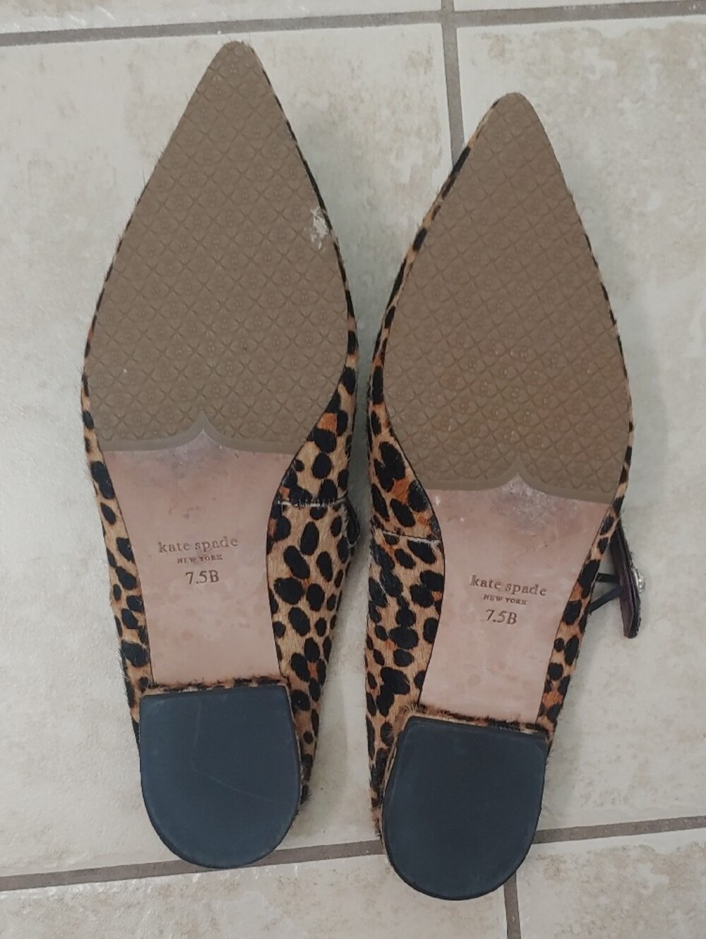 Kate Spade Leopard Mules Real Fur Pointed Toe Flats Mary Jane Strap W Size 7.5 - Picture 4 of 4